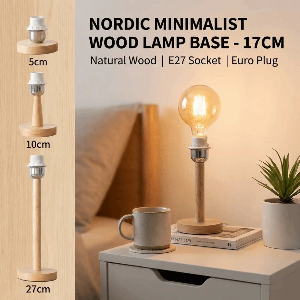 Universal Solid Wood Lamp Base Holder On Off Switch EU Plug Table Lamp Holder E27 Light Power Cord Home Office