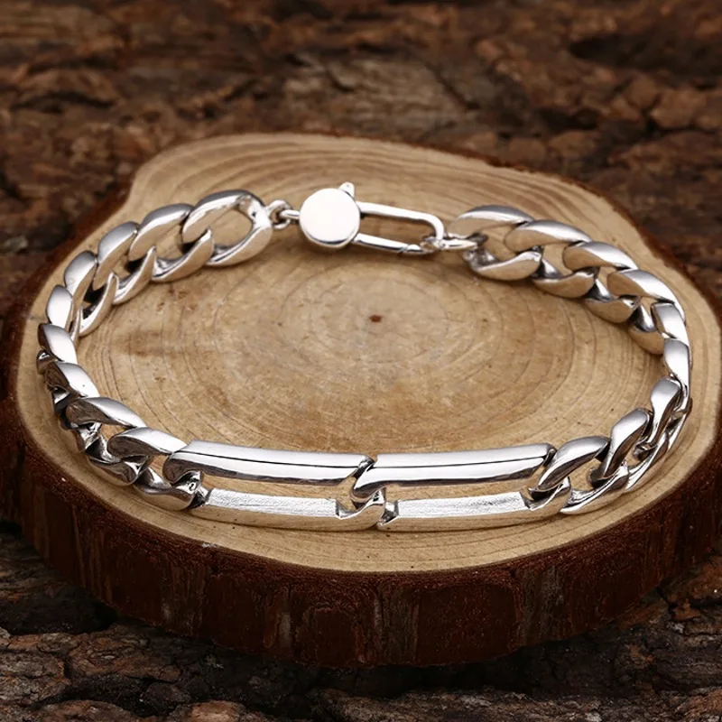 

Real Solid 925 Sterling Silver Chain Men 9mm Cuban Curb Square Link Bracelet 31g/20cm