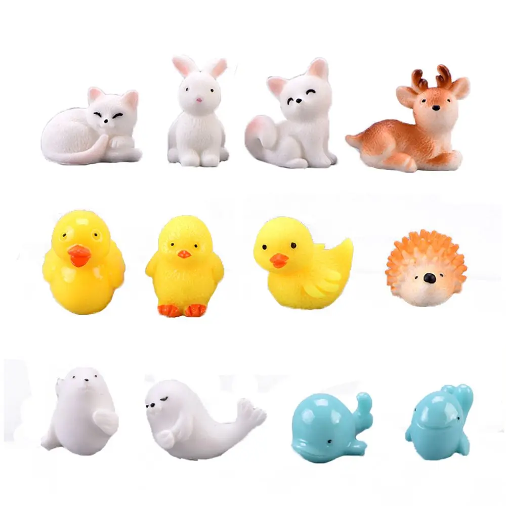 Micro Landscape Animals Figurines Miniature Rabbit Deer Chicken Duck Hedgehog Frog Cat Resin Fairy Garden Doll House Ornament