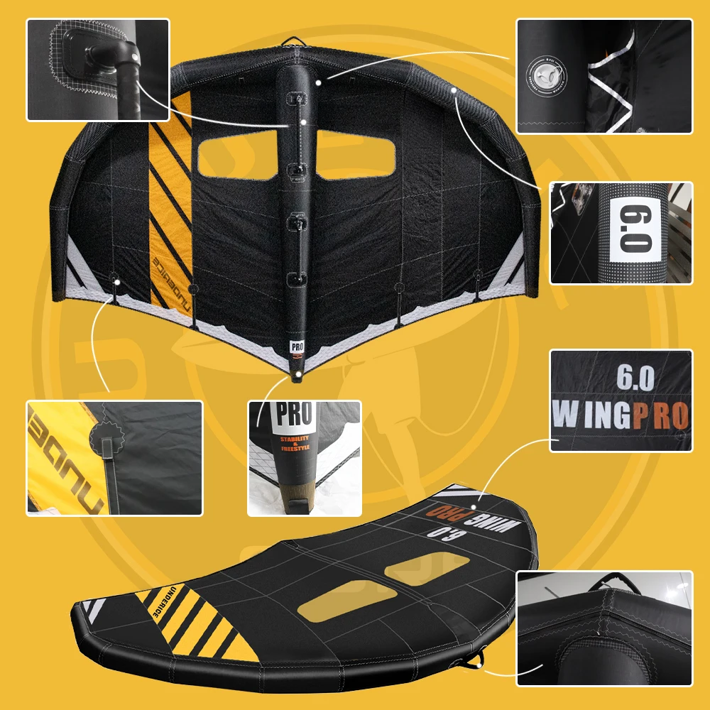 UICE Wingfoil Hydrofoil 6.0m² Carbon Fiber Handle Surfing Wing Foil Inflatable Wing foil Independent Air Bag Surf Accessory