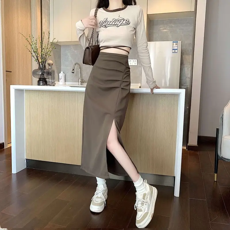 

Spring Summer High Waist Pleated Skirt Loose Midl Korean Sle Embroidered A-Line Skirt Polyester Fabric Ciwalk Skirt