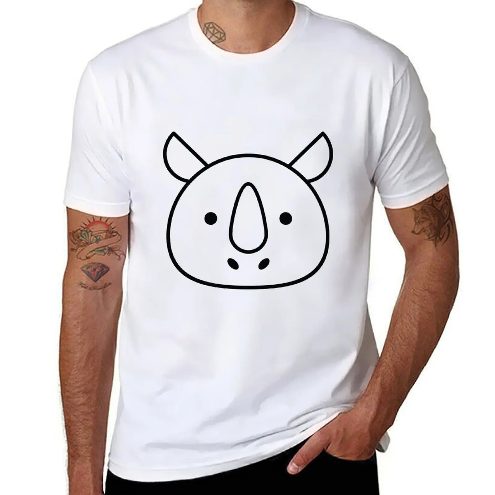 Handdrawn outline linear rhino hippo animal T-Shirt Casual Everyday Short Sleeve T-Shirt