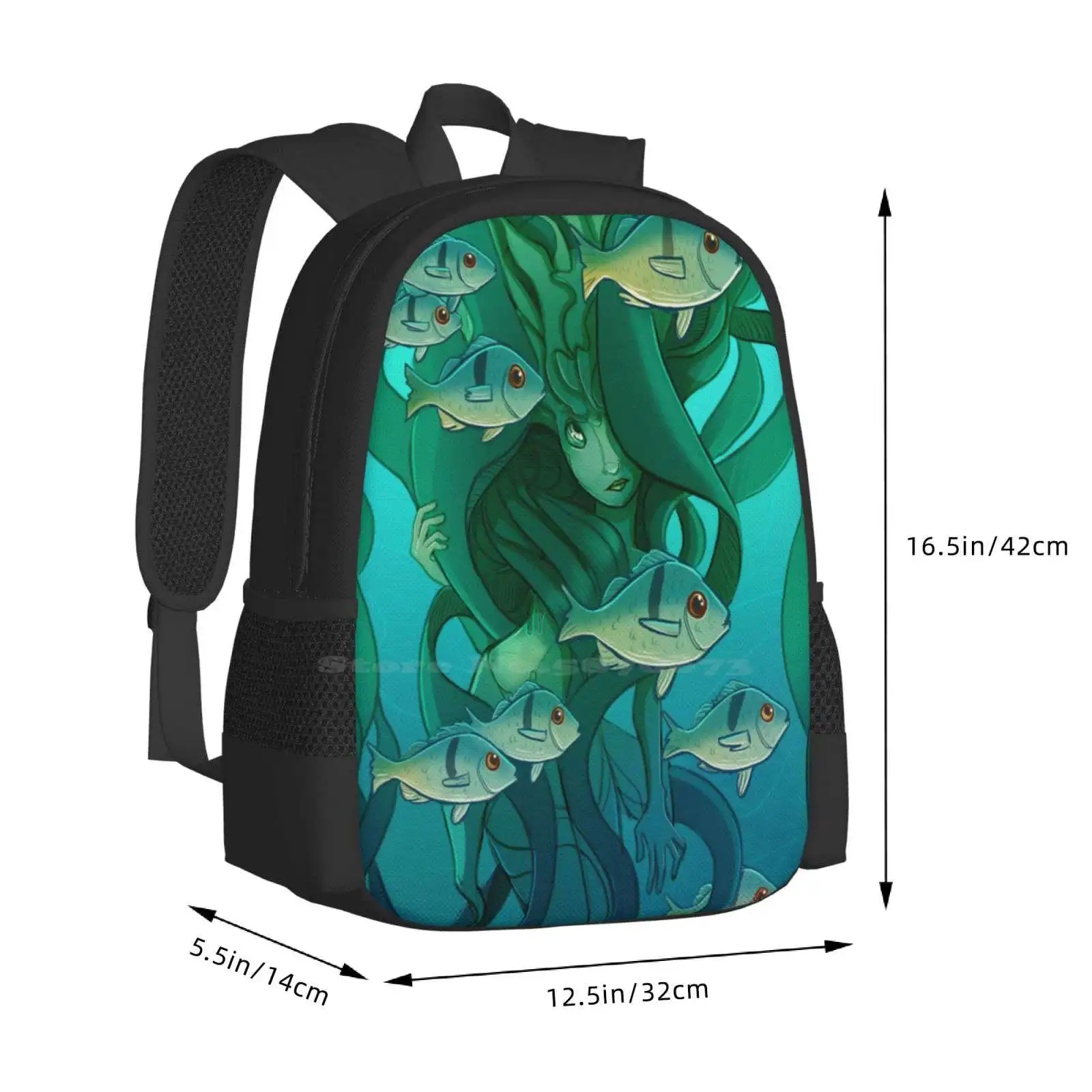 The kelp Forest School Bag กระเป๋าเป้ใส่แล็ปท็อปความจุขนาดใหญ่ลายเคลป์ป่านางเงือกแฟนตาซีศิลปะแบบดั้งเดิมธรรมชาติชีวิตในทะเลมหาสมุทร