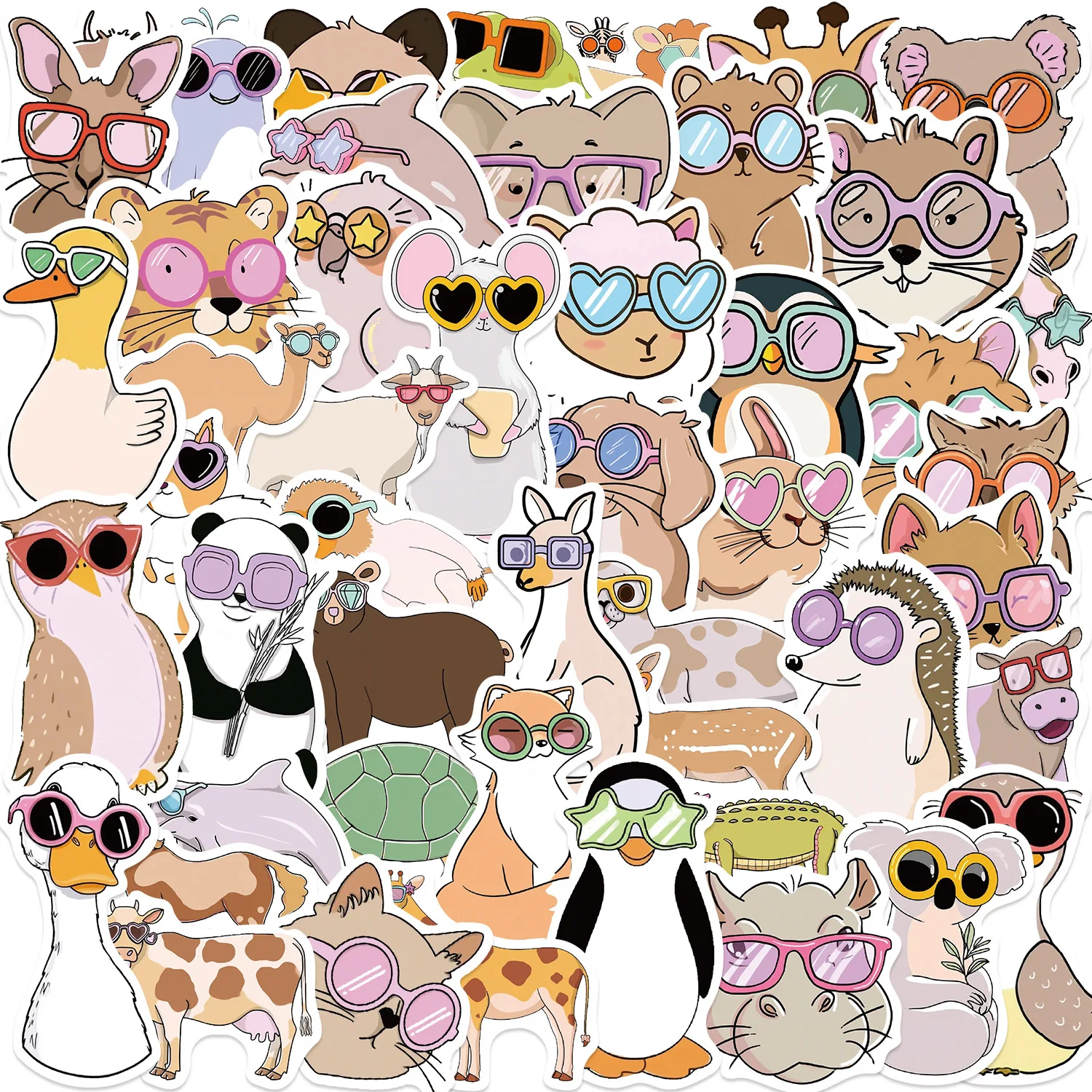 50/100PCS Nette Cartoon Gläser Tragen Tier Graffiti Aufkleber Dekor Gitarre Notebook Gepäck DIY Wasserdichte Schreibwaren Aufkleber