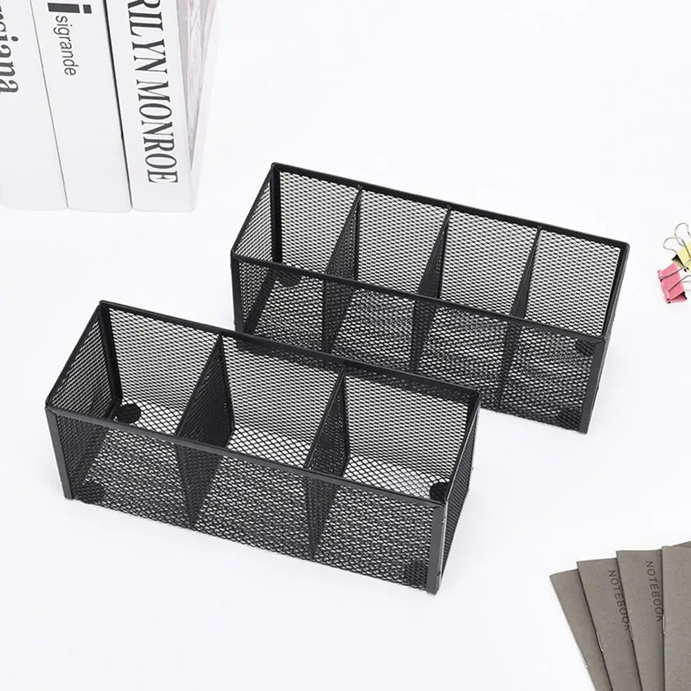 Simple 3/4/5/6 Grids Metal Mesh Desk Organizer Rectangle Durable Pen Holder Cosmetics Brush Storage Box Office Home Supplies