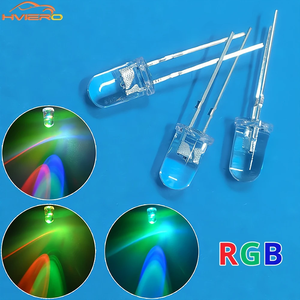 100pcs 5mm RGB Lamps Bead Diode Round LED Fast Slow Flash Rainbow Multi Color Emitting Bulbs Transparent Decoration Combination