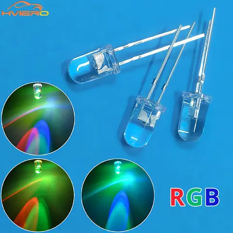 100pcs 5mm RGB Lamps Bead Diode Round LED Fast Slow Flash Rainbow Multi Color Emitting Bulbs Transparent Decoration Combination