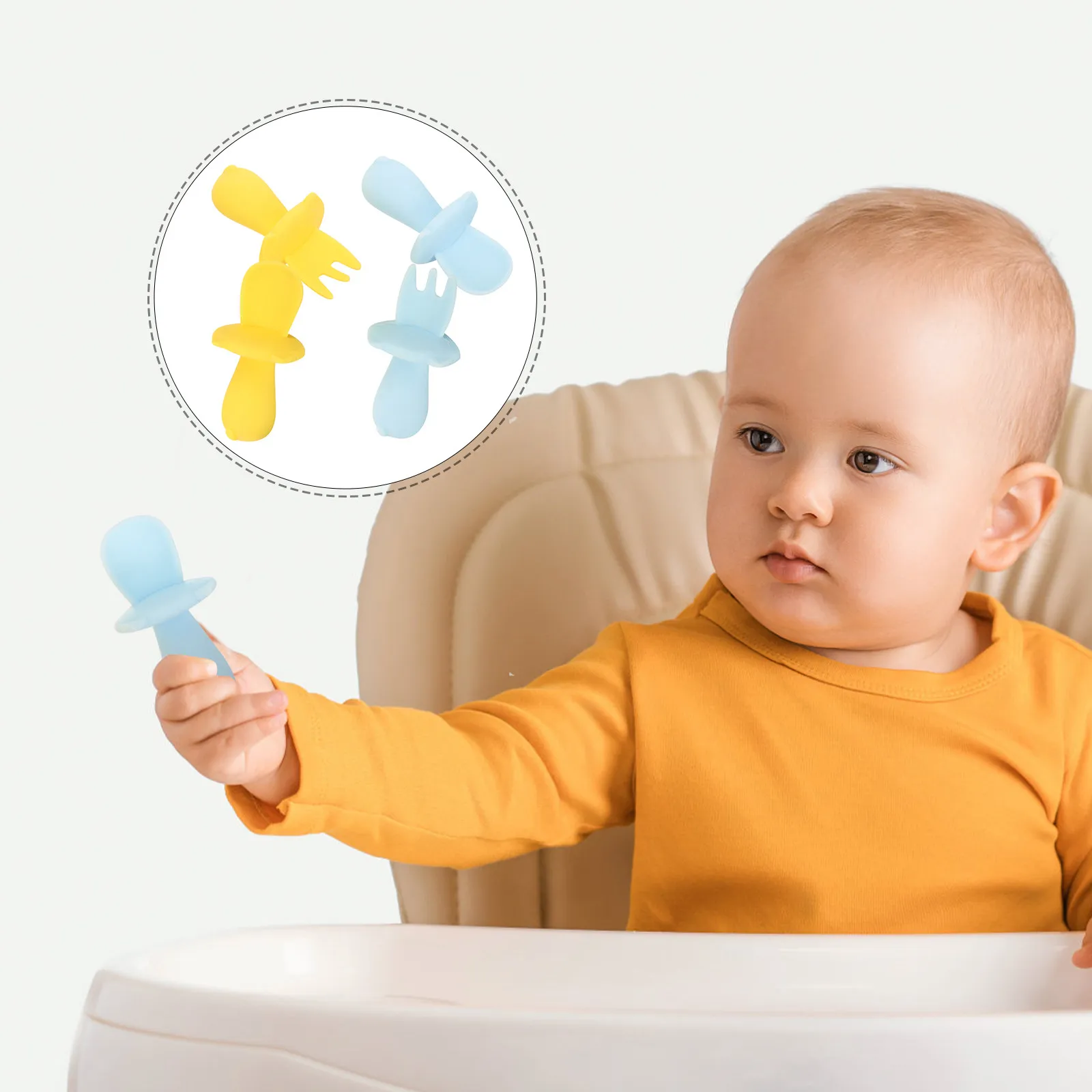 

Набор из 2 силиконовых мягких ложек и вилок для обучения малышей самостоятельному приему пищи, посуда для кормления, инструменты для обучения еде