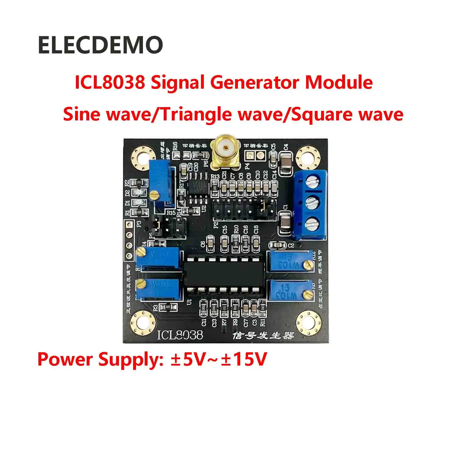 Function Signal Generator Module, Sine Triangle Square Wave, Adjustable Freq Duty , High Precision, Low THD ICL8038