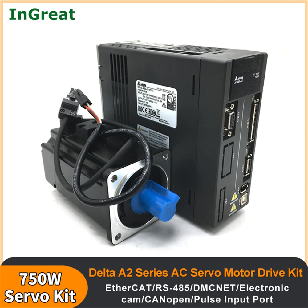 

Delta 750W AC Servo Motor Drive A2 Kit ASD-A2-0721-E/ASD-A2-0721-F/ASD-A2-0721-U/ASD-A2-0721-M & ECMA-C10807RS EtherCAT RS-485