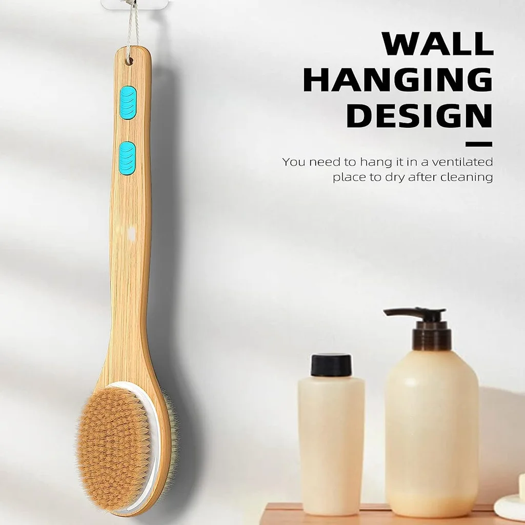 Back Scrubber for Shower, Long Handle Soft and Stiff Bristles Shower Brush, Dry Brushing Wet Exfoliation for Shower