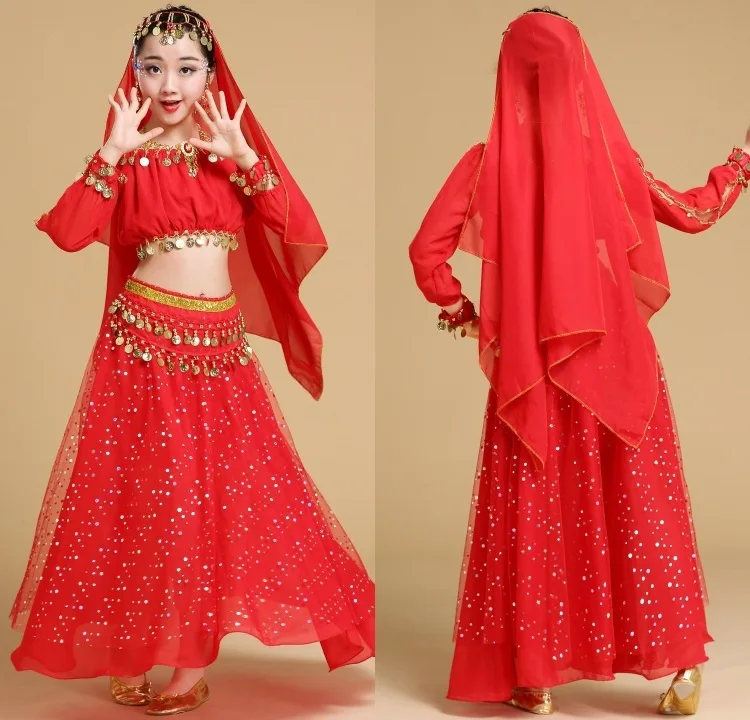 

Children's fashionable new Belly dance Indian dance dress Sari Bollywood children's Belly dance performance dress suit