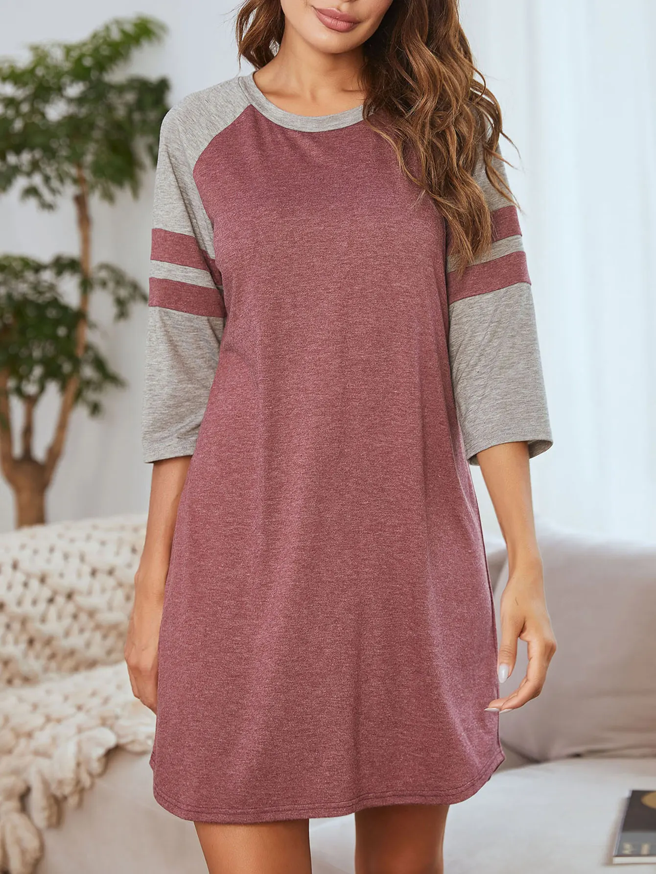 

Summer T-Shirts 2025 Women's Casual Patchwork Short Raglan Sleeve Round-Neck Basics Long T-Shirts