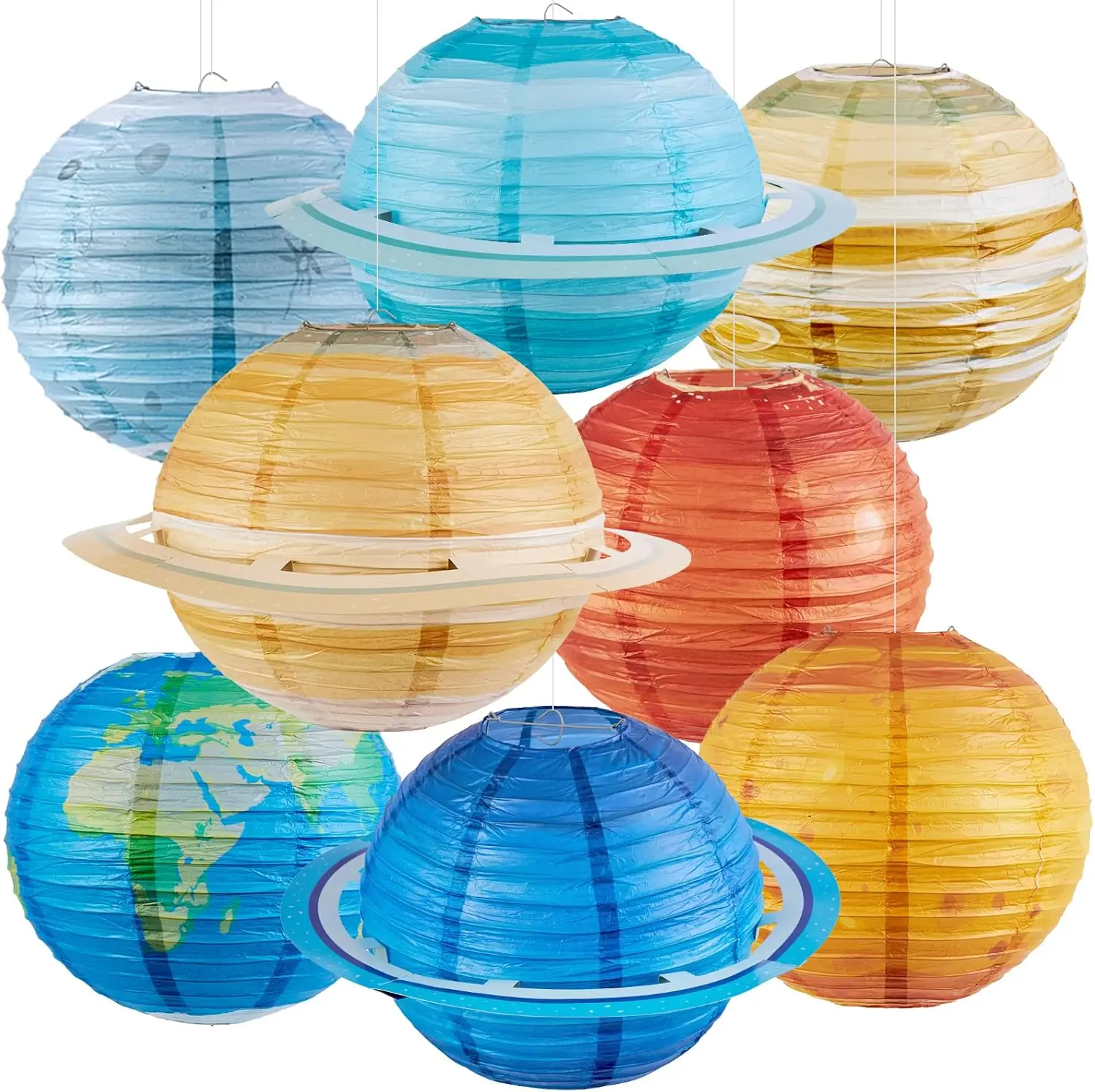

8PCS Solar System Paper Lanterns for Space Party Decor, Educational Planets Set