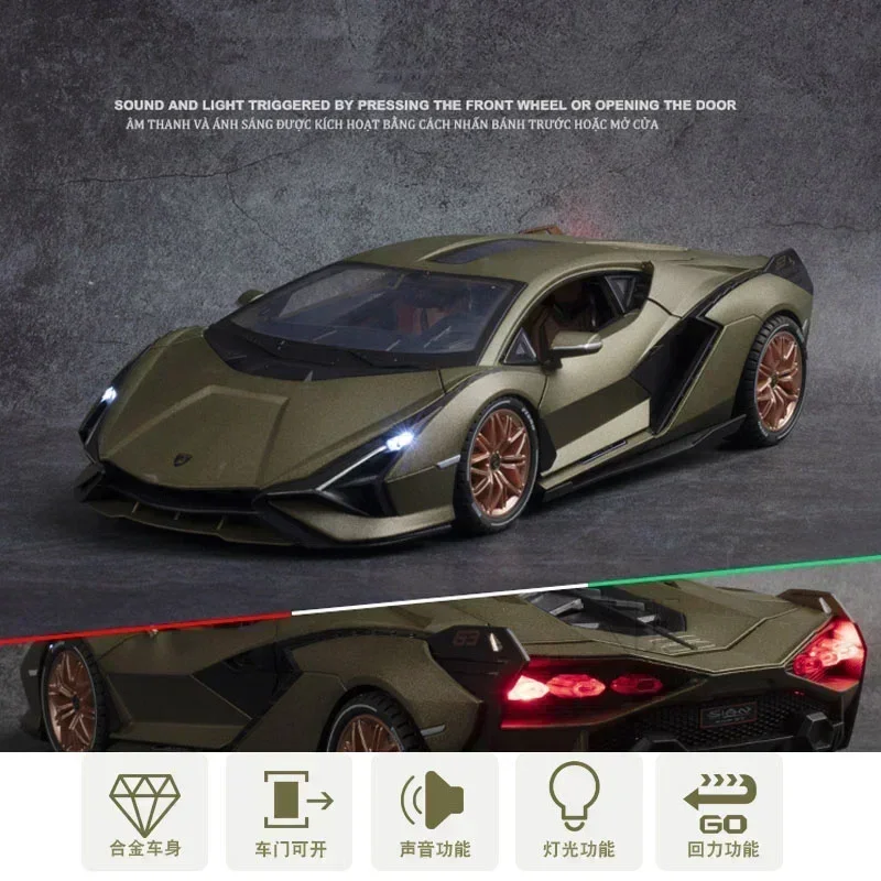 Groot 1:18 Lamborghinis Sian Fkp37 Supercar Automodel Diecast Legering Geluidslicht Speelgoed Auto Diecast Speelgoed Verzamelobjecten Kids Auto