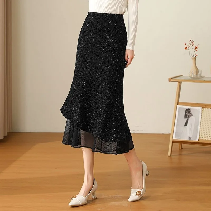 향기로운 피쉬테일 스커트 밝은 실크 신상 하이웨이스트 슬림핏 미디 기장 원피스 힙 스커트