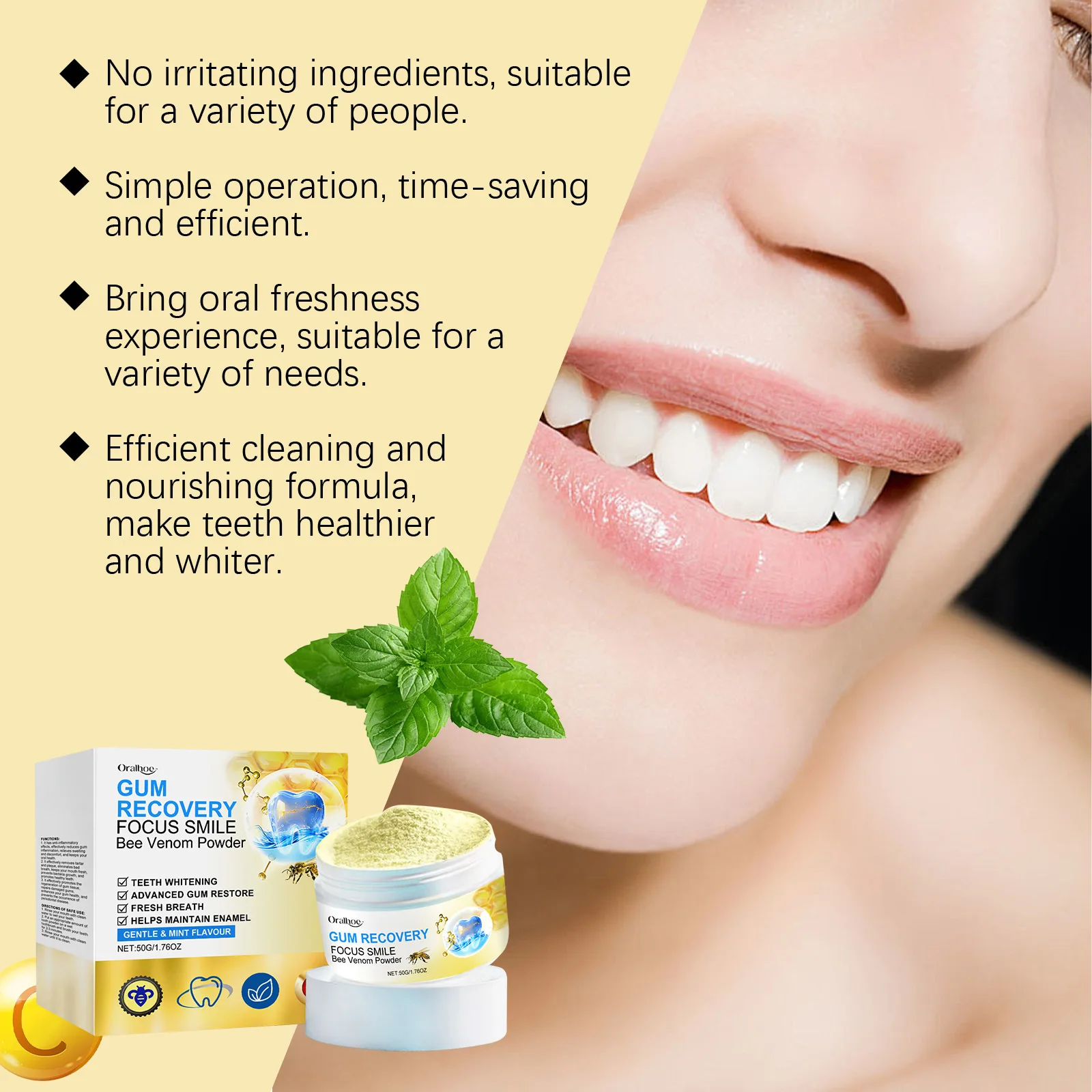 Bee Venom Repair Gum Powder Relieve Gingival Recession Swelling Plaque Caries Removal Reduce Oral Odor Teeth Cleaning Powder