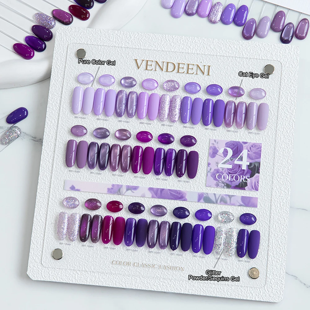 Vendeeni 24 Farben Hochpigmentiertes Gel-Nagellack-Set UV-Reinfarben-Glitzer-Gel Magnetisches Katzenaugen-Gel mit Display – Detail 16