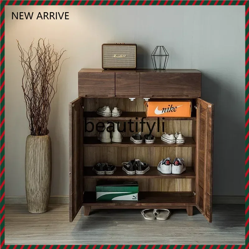 

D2520 Entrance cabinet Small apartment household opposite door Ash wood multi-layer shoe cabinet