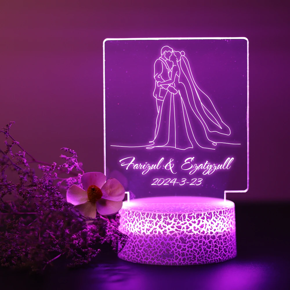 Wedding Custom name 3D Led Indoor Lighting Gifts Usb Powered & Battery Operated Optical Illusion Table Lamp With Remote Control