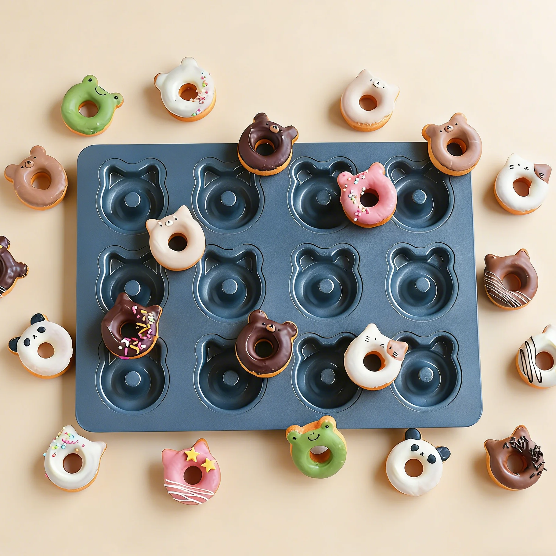 

Mini Donut Pan Cat & Bear-Shaped Non-Stick Doughnut Mold Carbon Steel Muffin Cake Pan for Dessert Pastry DIY Kitchen Accessory