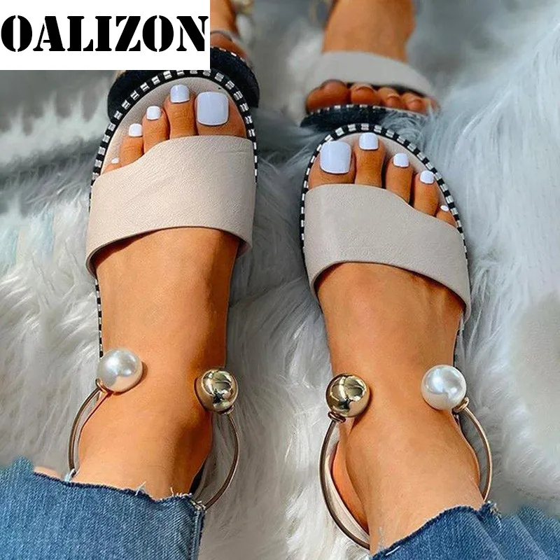 2023 Nieuwe Zomer Vrouwen Kralen Parelmoer Sandalen Slippers Schoenen Dames Flats Sandalen Flip Flop Casual Flat Slingback Sandalen Schoenen