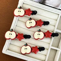 Horquilla bonita de estrella de manzana roja para niñas, accesorios para el cabello a la moda, pinza para el cabello de fruta de pico de pato, horquillas para el cabello con flequillo lateral, sombreros para niños
