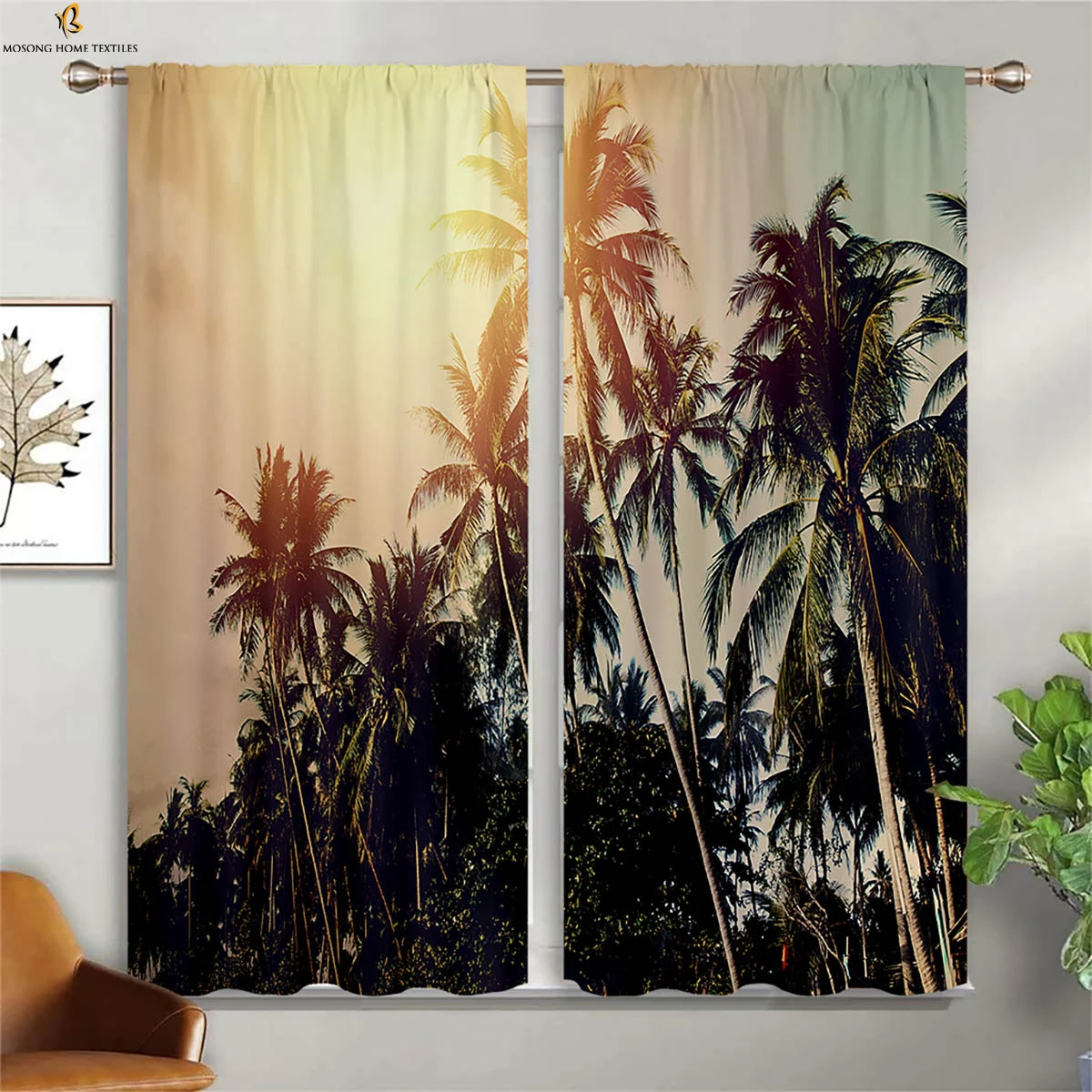 

Seaside Scenery Decorative Curtains Beach Coconut Trees Blue Sky Sunset Sea View Room Living Room Balcony 3D Printed Curtains