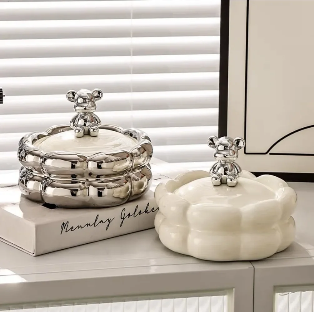 

Роскошная пепельница из сладкой ваты с крышкой, защита от летающего пепла с медведем, украшения для дома, гостиной, офиса, креативные круглые украшения для пепельницы