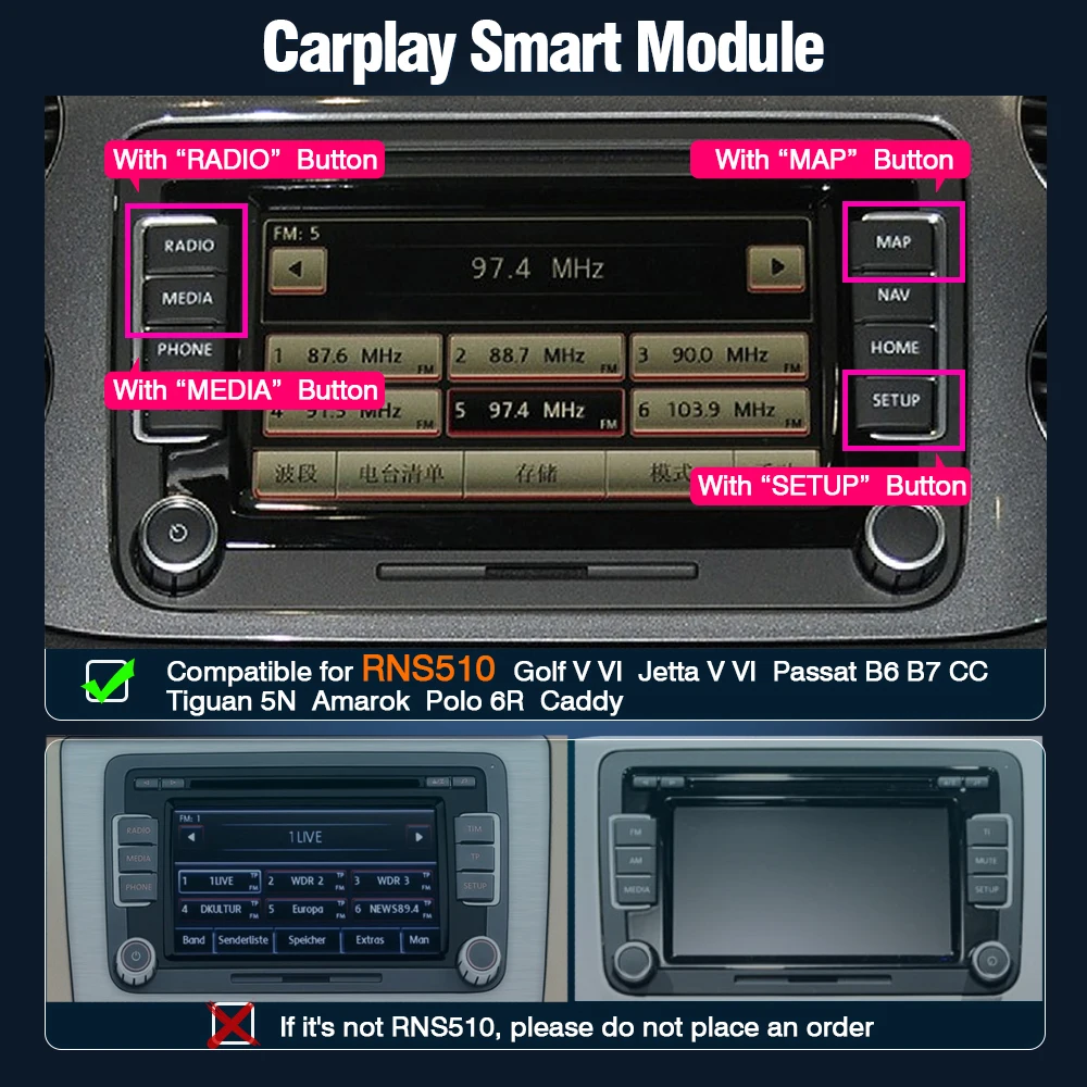 AUTOTOP Draadloze CarPlay Android Auto voor Volkswagen Golf 6 Jetta Tiguan Amarok Beetle Passat B6 B7 Skoda RNS510 Serie AI box