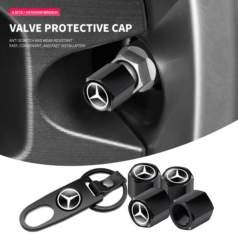 عجلة السيارة الإطارات صمام الهواء قبعات مع المفاتيح لمرسيدس بنز A180 A200 W205 E63 AMG 2014 2015 W166 W246 W242 W176 W212