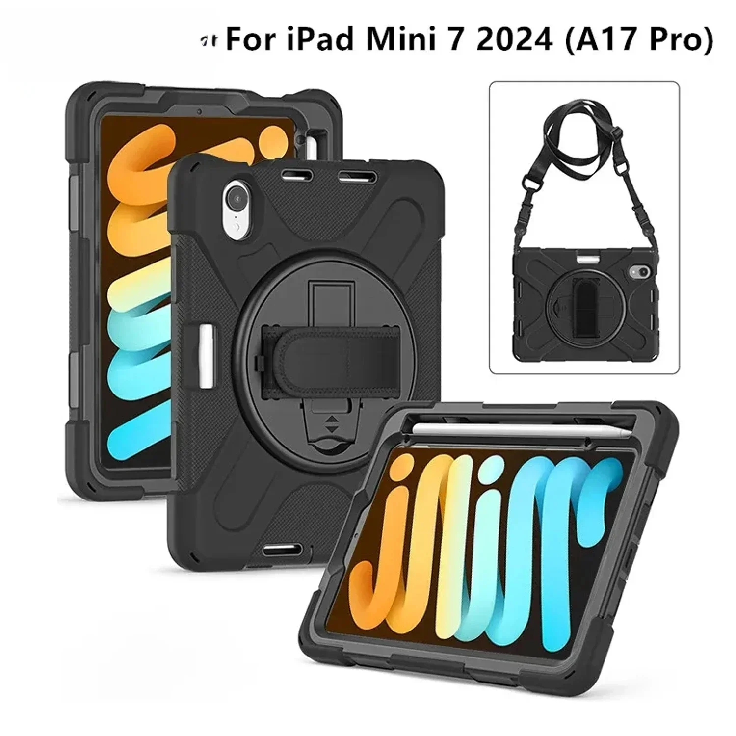 For iPad Mini A17 Pro Case Mini 7 8.3 inch 2024 Mini 7th/6th Gen Tablet Kids Case Heavy Duty Shockproof Rugged Cover Cases