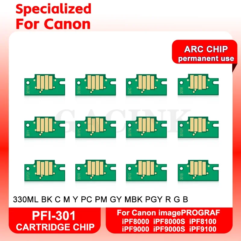 

Permanent Chips PFI-301 PFI 301 For Canon imagePROGRAF iPF8000 iPF8000S iPF8100 iPF9000 iPF9000S iPF9100 ARC Chips 12 Colors