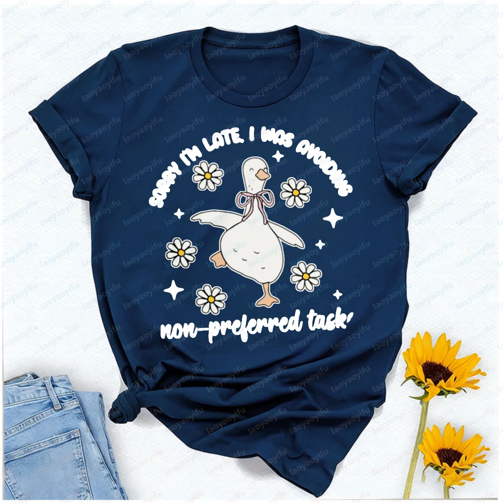 Sorry I'm Late I Was Avoiding Non-preferred Tasks Teacher T-Shirt Harajuku Y2k Clothes Gothic Vintage Clothes Graphic T Shirts