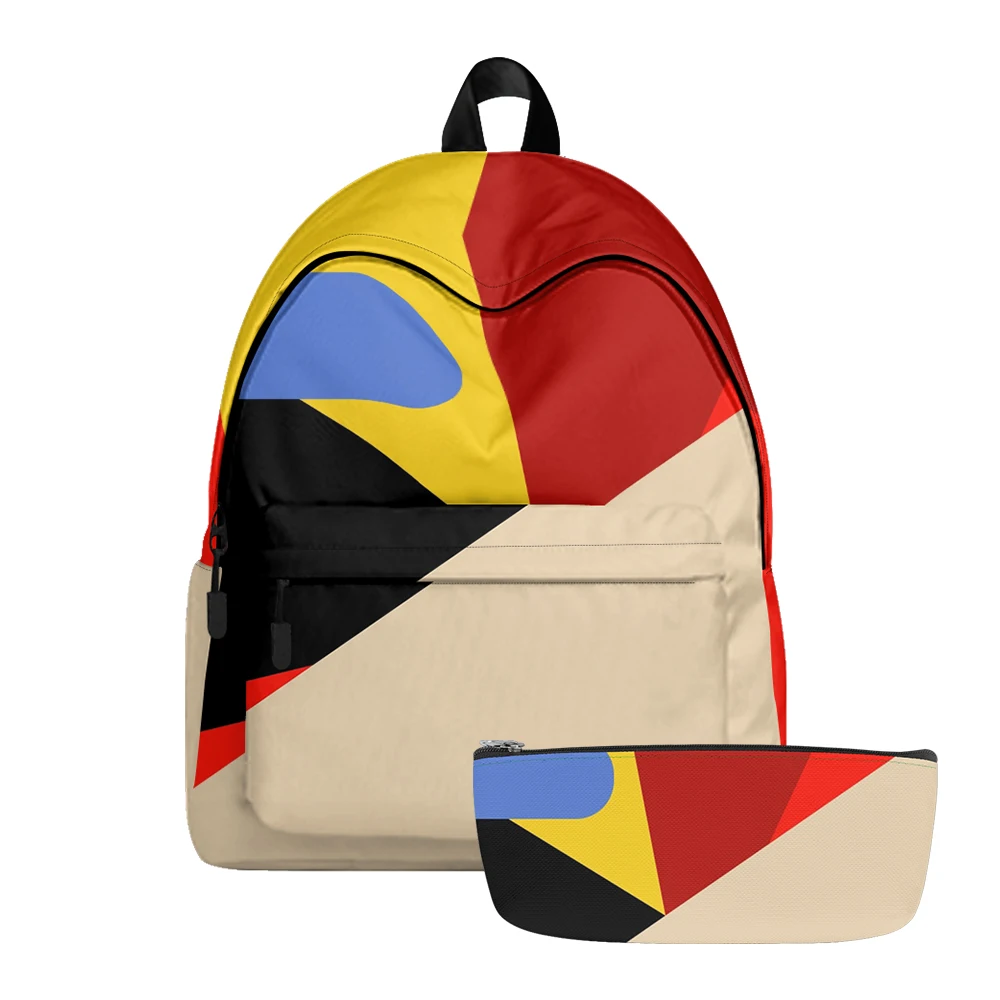 Vibrant Geometric Art Printed Backpack Pencil Bags Adjustable Straps Lightweight Durable School Travel Daypack Teens Sets