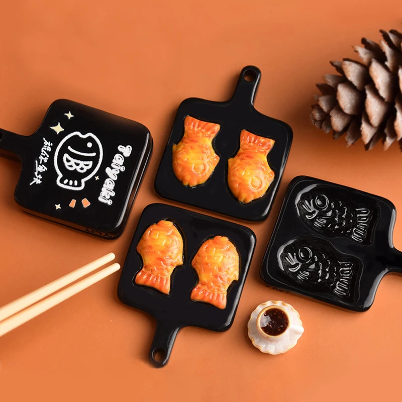 1Set Dollhouse Miniature Baking Pan Mini Taiyaki Mold Items Braised Snapper Mould Food Doll House Kitchen Accessories Toys-Toy