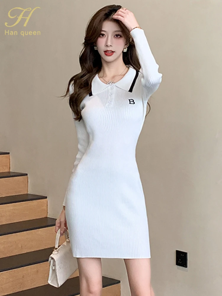 H Han Queen Women Dress Sexy Package Hips Elastic Bodycon Dresses Autumn Winter Fashion Lady Knitted Party Vestidos Sundress