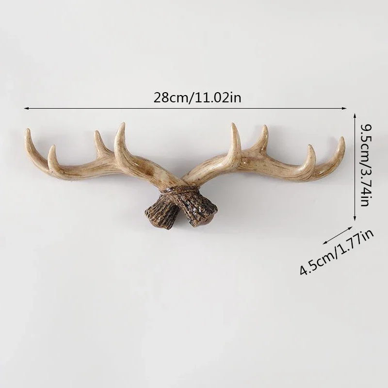 Nordic Vintage Deer Horn Decorative Hook Wall Hanging Clothes and Hats Hook High-end Living Room Decor Antler Resin Statue Craft