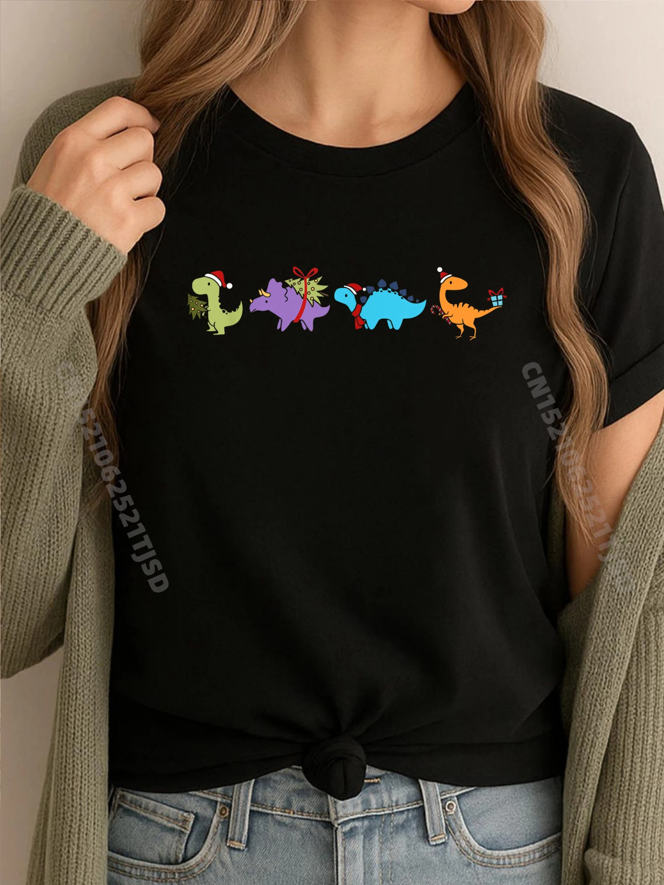 

Милые рождественские динозавры T Rex Merry Dinomas для любителей динозавров, хлопковые футболки с графическим рисунком, распродажа, улица