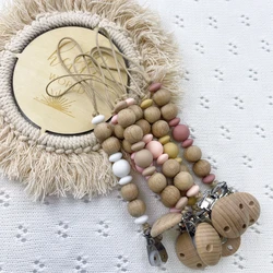 Baby Pacifier Clip Chain Beads Beech Wood Removable Clip for Handmade Baby Nipple Soother Chain Teething Toys Baby Accessories