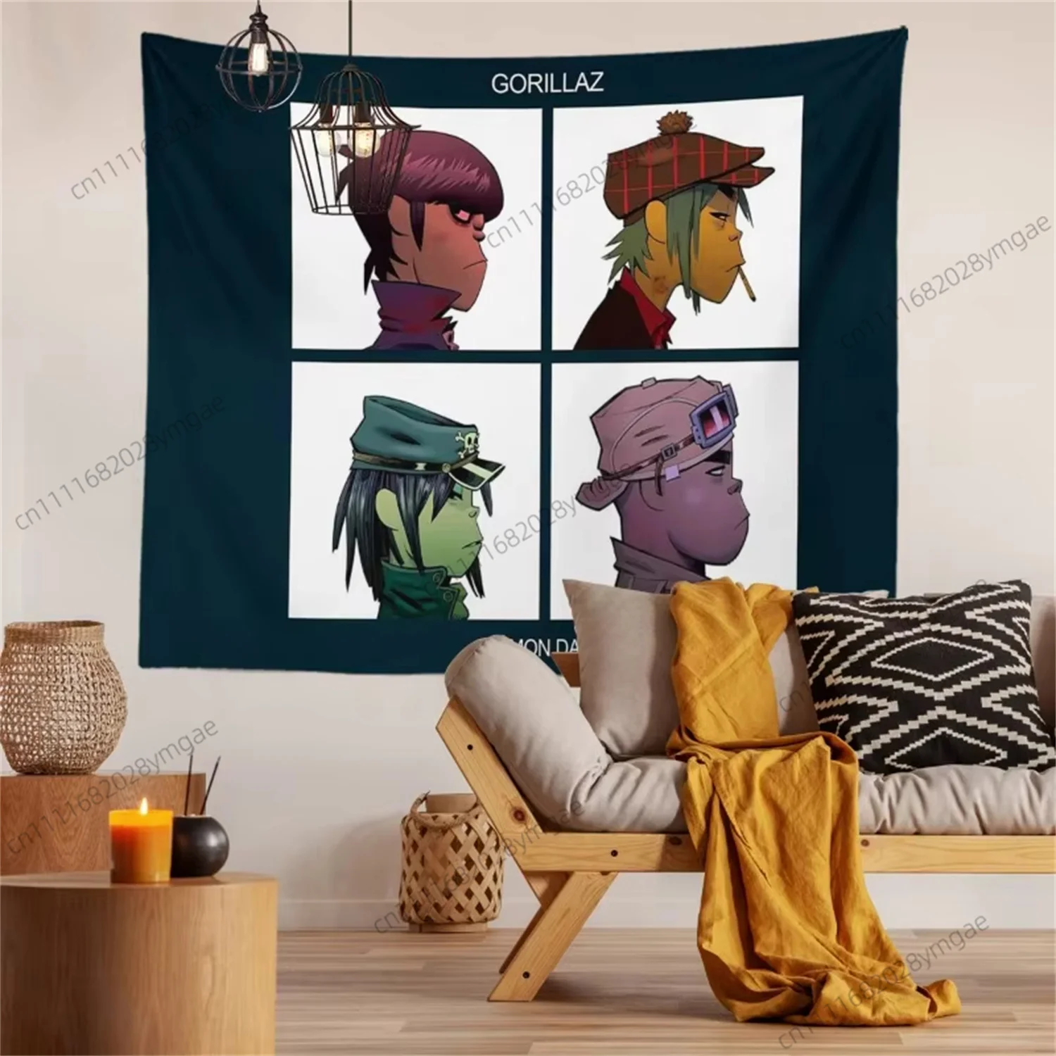 Cartoon Virtual Band Tapestry Gorillaz Demon Days Flag  Wall Tapestries Aesthetic Teen Bedroom Backdrop Cloth Banner Room Decor