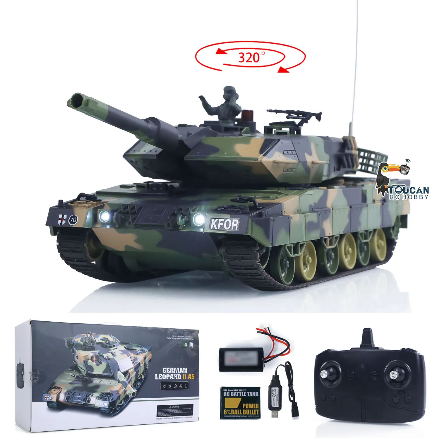 

Heng Long 3809 1/24 Mini RC Tank Leopard2A5 Remote Control Battle Tank Model BB Infrared Battle Panzer Vehicle Car Model Toy
