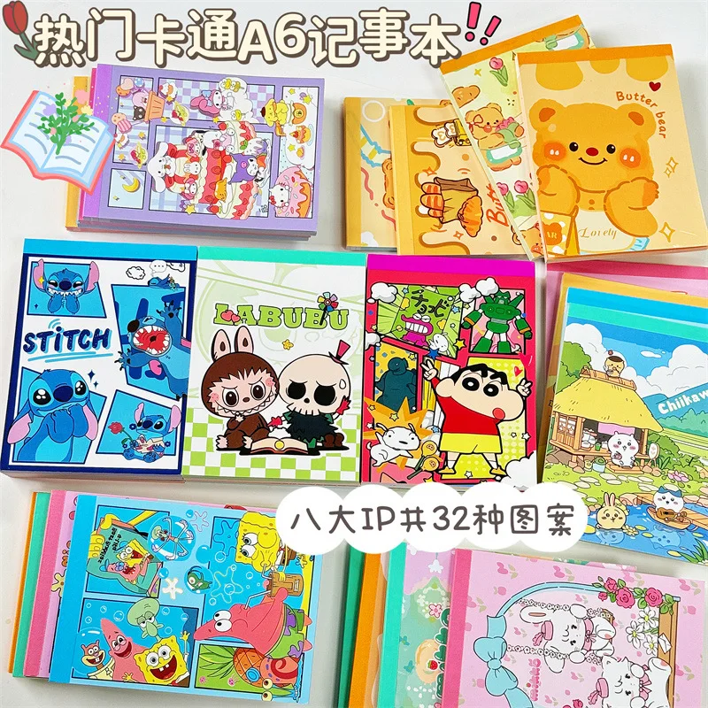 4 Pcs/Set Cartoon Notebooks Stitch Anime Characters Labubu Chiikawa Color Inner Page Cute Student Mini Notebook Student Supplies