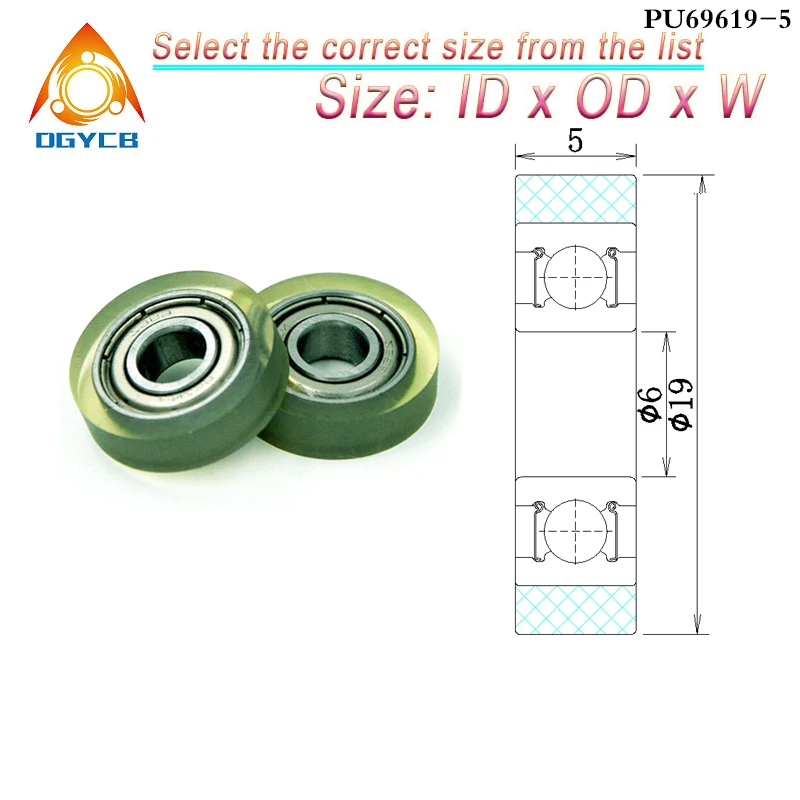 

1pc OD 19mm PU Coated Rollers With 696 Bearing 6x19x5 mm PU69619-5 Polyurethane Forming Wheel PU696 6*19*5 Rubber Covered Pulley