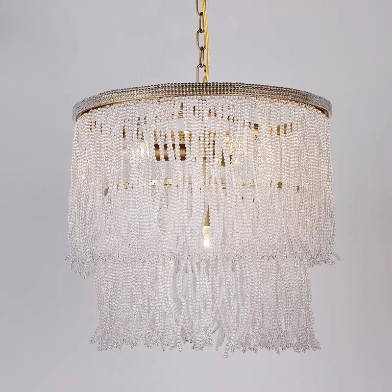 

Люстра в виде ракушки, лампа для столовой, магазин для столовой, хрустальная лампа с бахромой, пеньковой веревкой, художественная лампа для спальни, гостиной