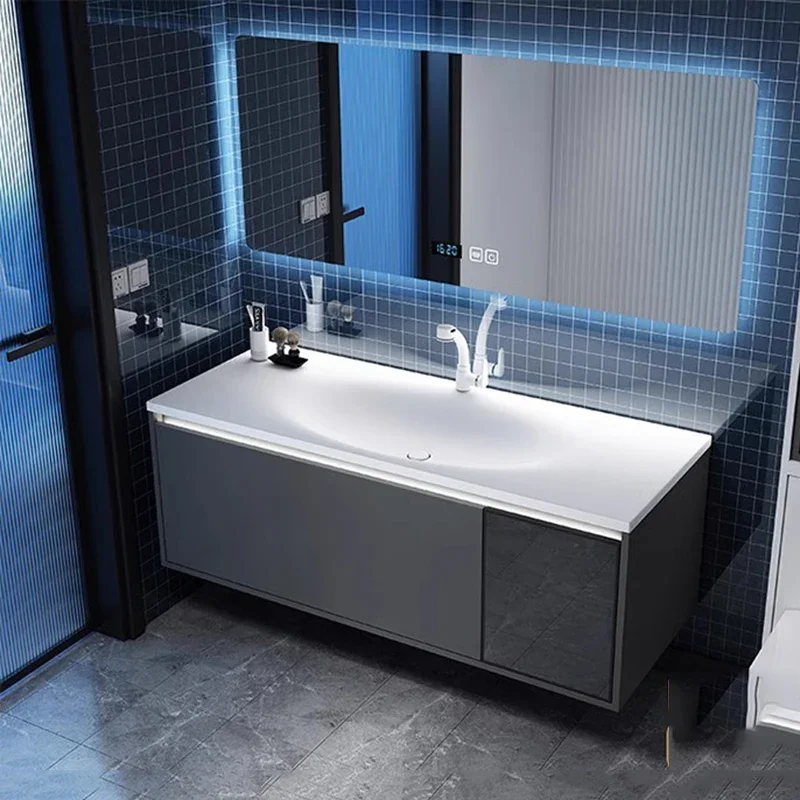Compact Vanity Bathroom Cabinet Led Nordic Round Luxury Toilet Bathroom Vanity Space Saving Modern Vestidores Room Furniture
