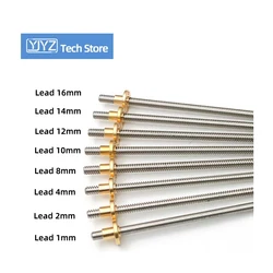 T8*1*2*4*8*10 Large Lead Trapezoidal Screw Nut Length 100-1000mm Stainless Steel 3D Printer Stepper Motor Machines Parts 1/2PCS
