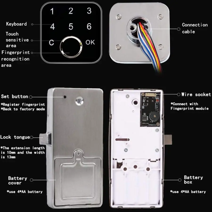 وقفل درج بكلمة مرور 2 في 1 قفل إلكتروني ذكي بدون مفتاح للخزائن وخزانة الملابس والصندوق