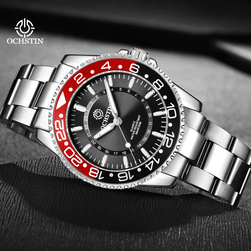 OCHSTIN Man Fashion Mineral-hardened Glass Male Clock Daily Waterproof Watches Man Quartz Movement Men‘s Steel Band Wristwatch