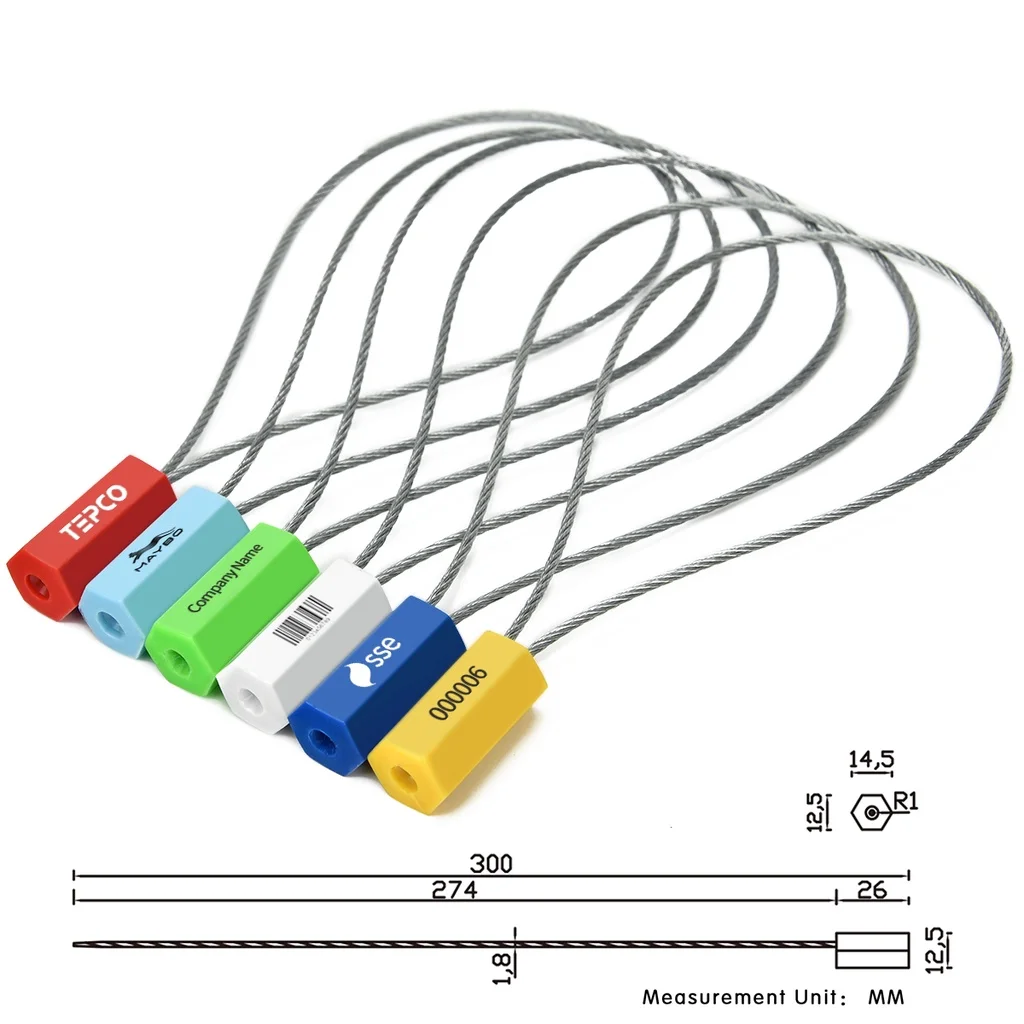 100pcs Custom Cable Seals Numbered Hexogonal Pull-tight Self-Locking Logistics Seal Lock 1.8mm Wire for Shipping Cargo